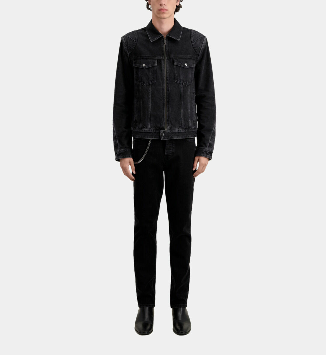 Blouson Moto Denim Noir Homme