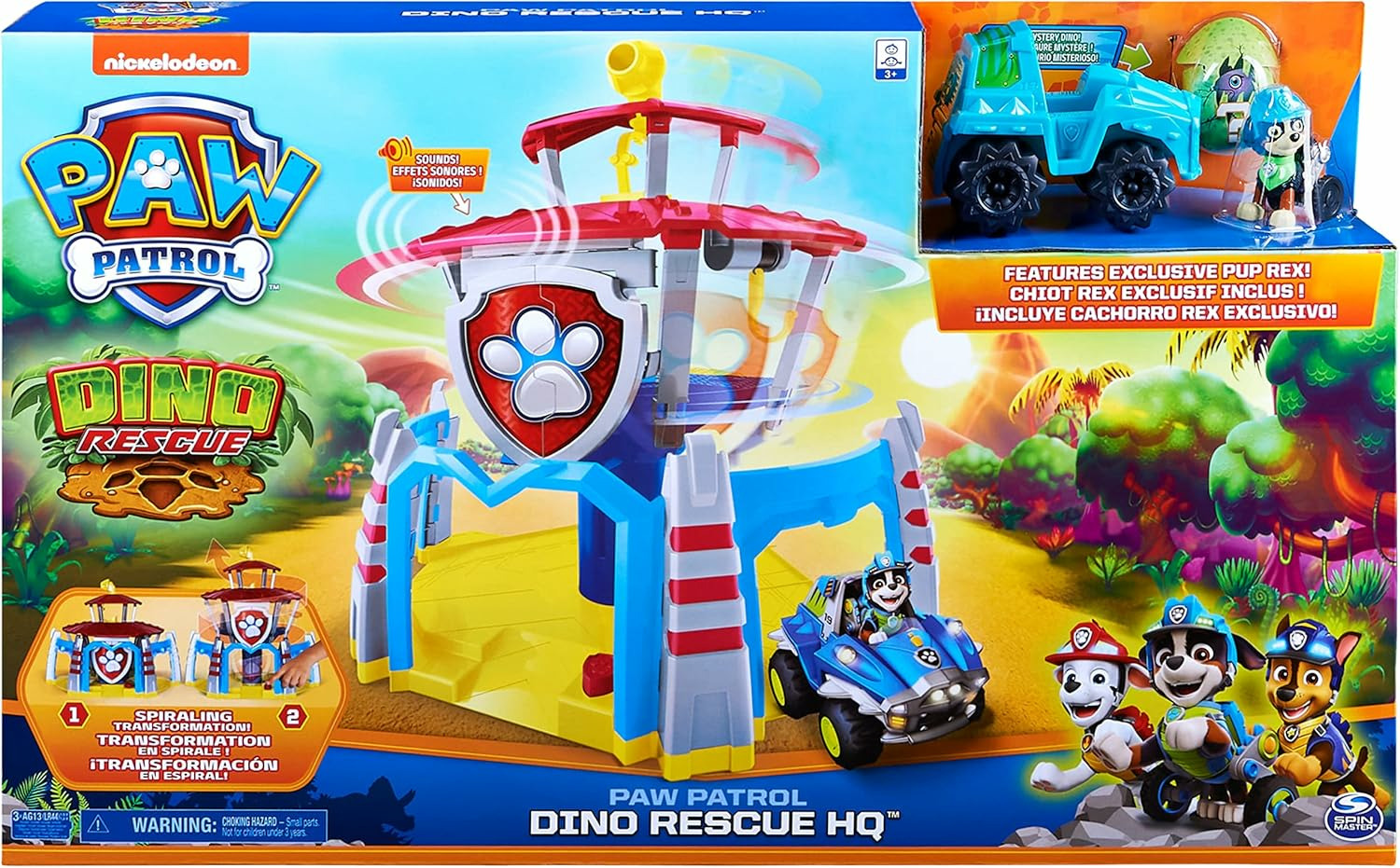 Paw Patrol - Quartier General Pat' Patrouille – Dino Rescue avec Figurines Dinosaure et Rex