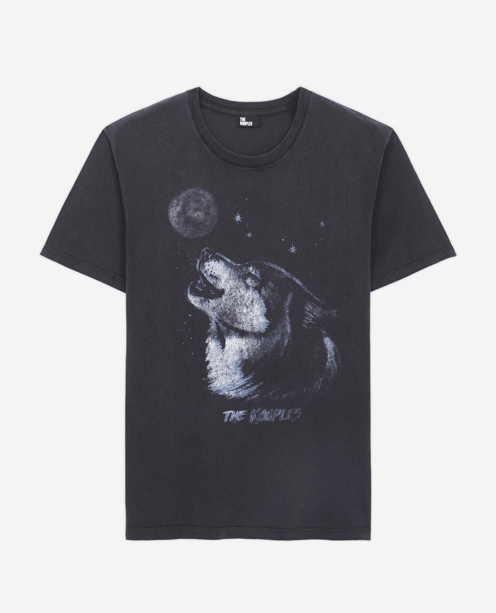 T-Shirt Manches Courtes Wash Avec Print Loup Homme