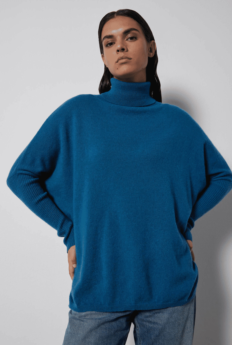 Pull poncho col roulé cachemire Margareth PETROLE