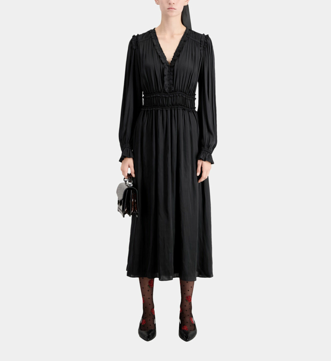 Robe Longue Noire Avec Fronces Femme