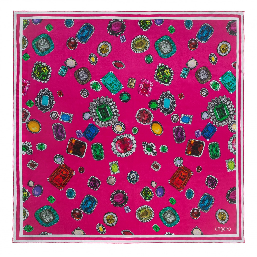 Foulard soie Perla Fushia -  90 cm x 90 cm