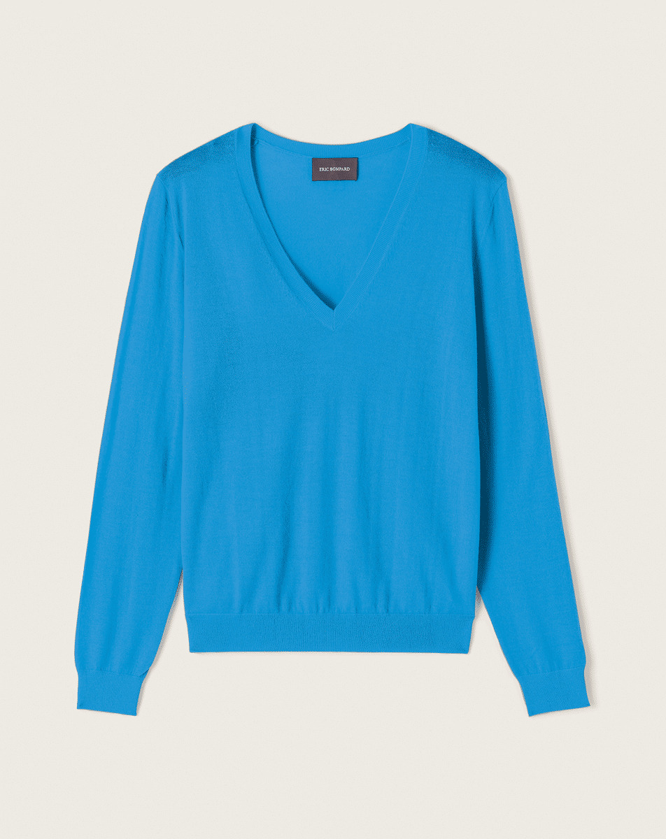 Pull col V ultrafin - Femme - BLEU CIRQUE