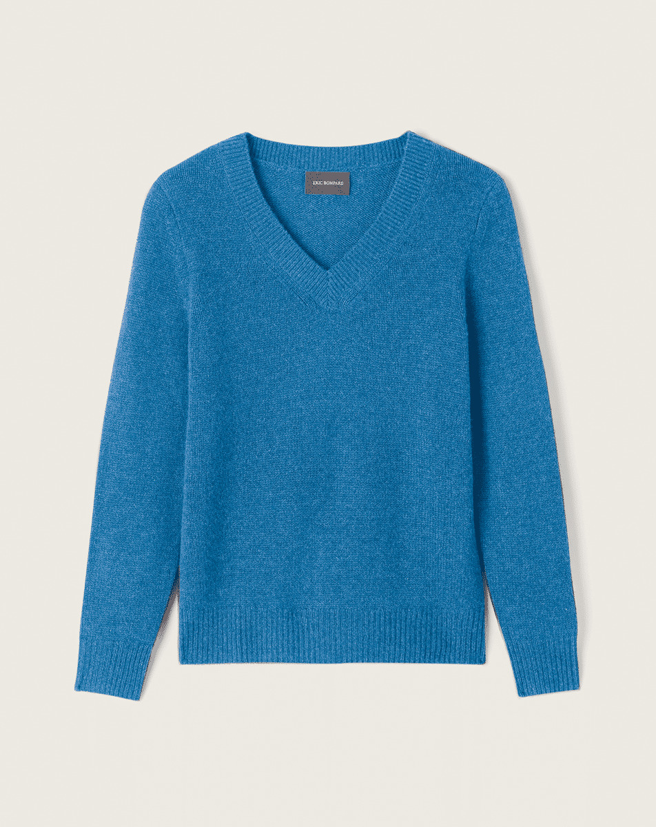 Pull col V - Femme - BLEU ECOSSE