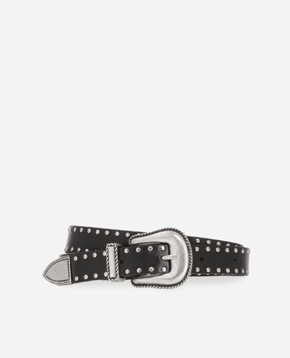 Ceinture En Cuir Noir Avec Clous