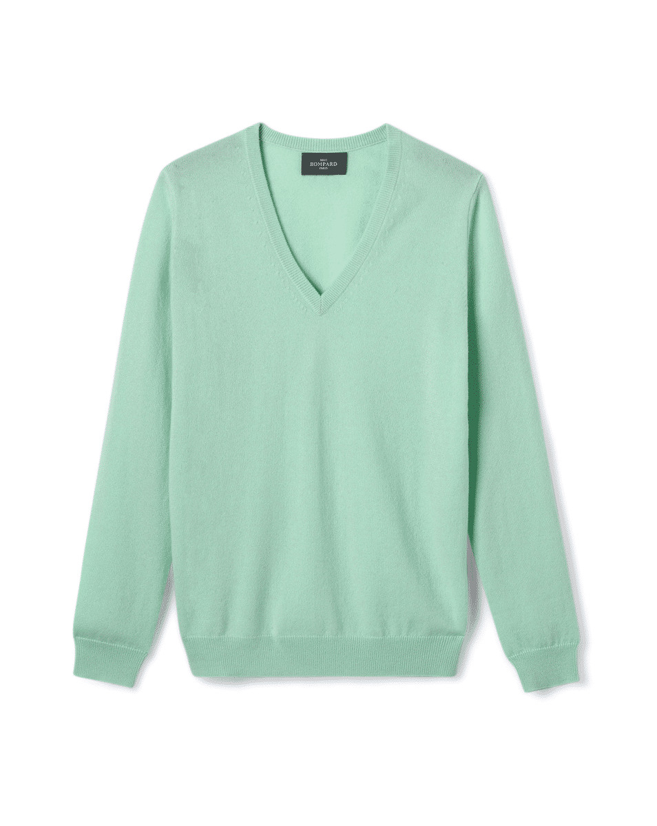 Pull col V classique - Femme - MENTHE AU LAIT