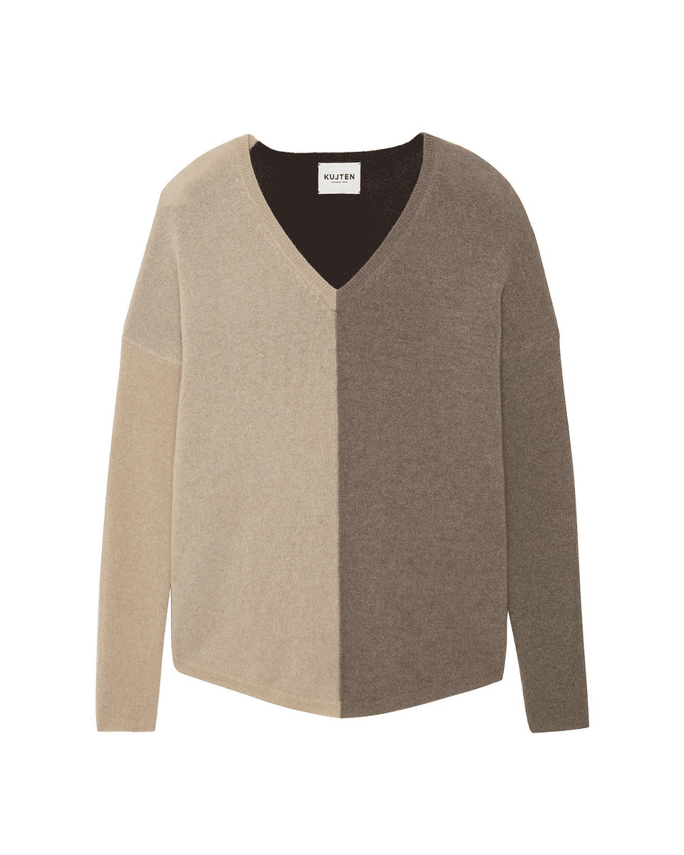 Pull Misha Colorblock Pull cachemire col v oversize liquette, 2 fils