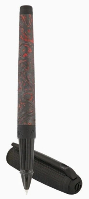 Gamme Orfèvre- Stylo Plume Line D Large lava red Carbon Roller Ball