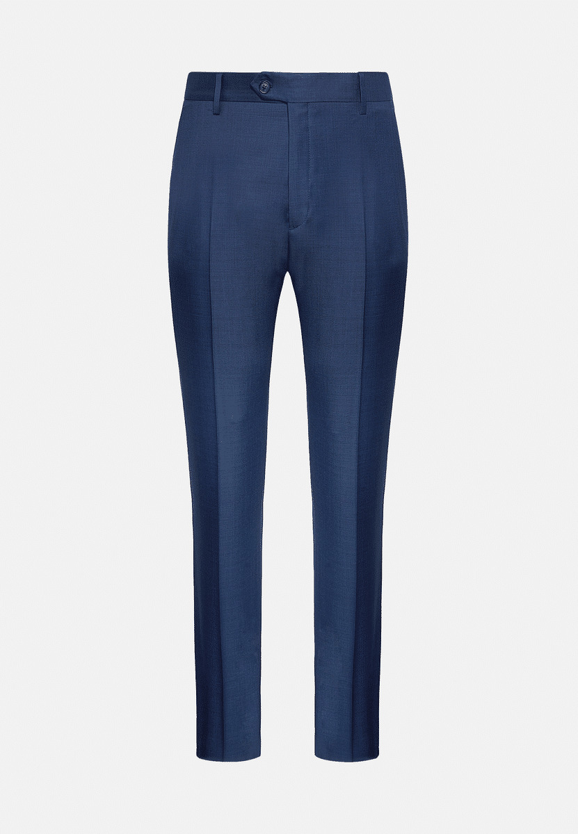 Pantalon Bleu En Laine Grain De Poudre