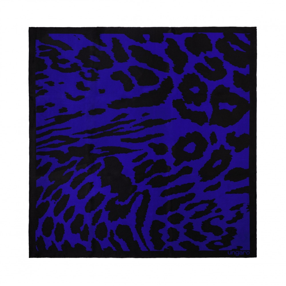 Foulard soie Lina Bright Blue & Black - 65 cm x 65 cm