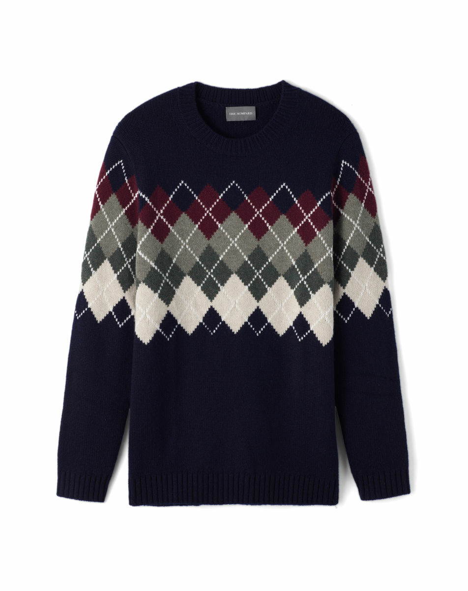 Ras de cou intarsia argyle placé - Homme - MARINE