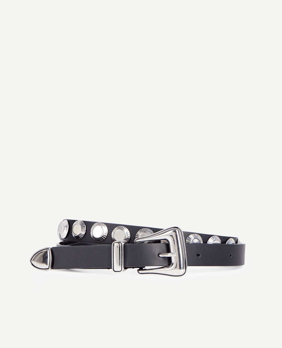 Ceinture Fine En Cuir Noir Avec Rivets