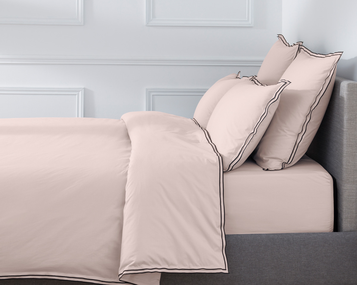 HOUSSE DE COUETTE | Pure White Percale Lavée - Pink- Finition Black