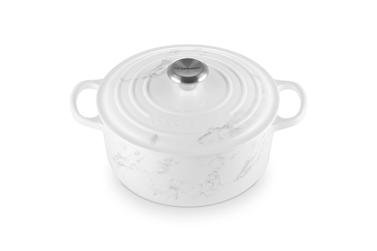 Cocotte ronde 24cm en fonte émaillée Marbre blanc