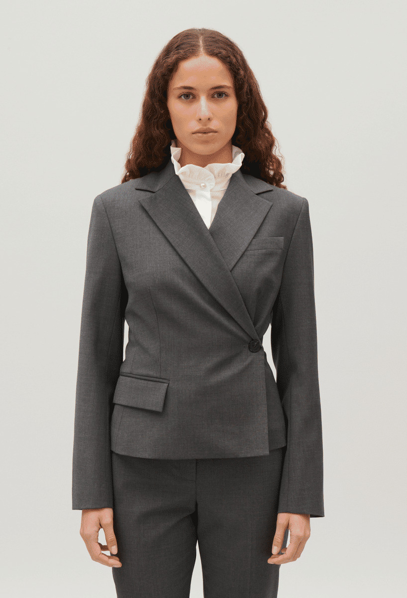 Veste tailleur cache-cœur gris chiné