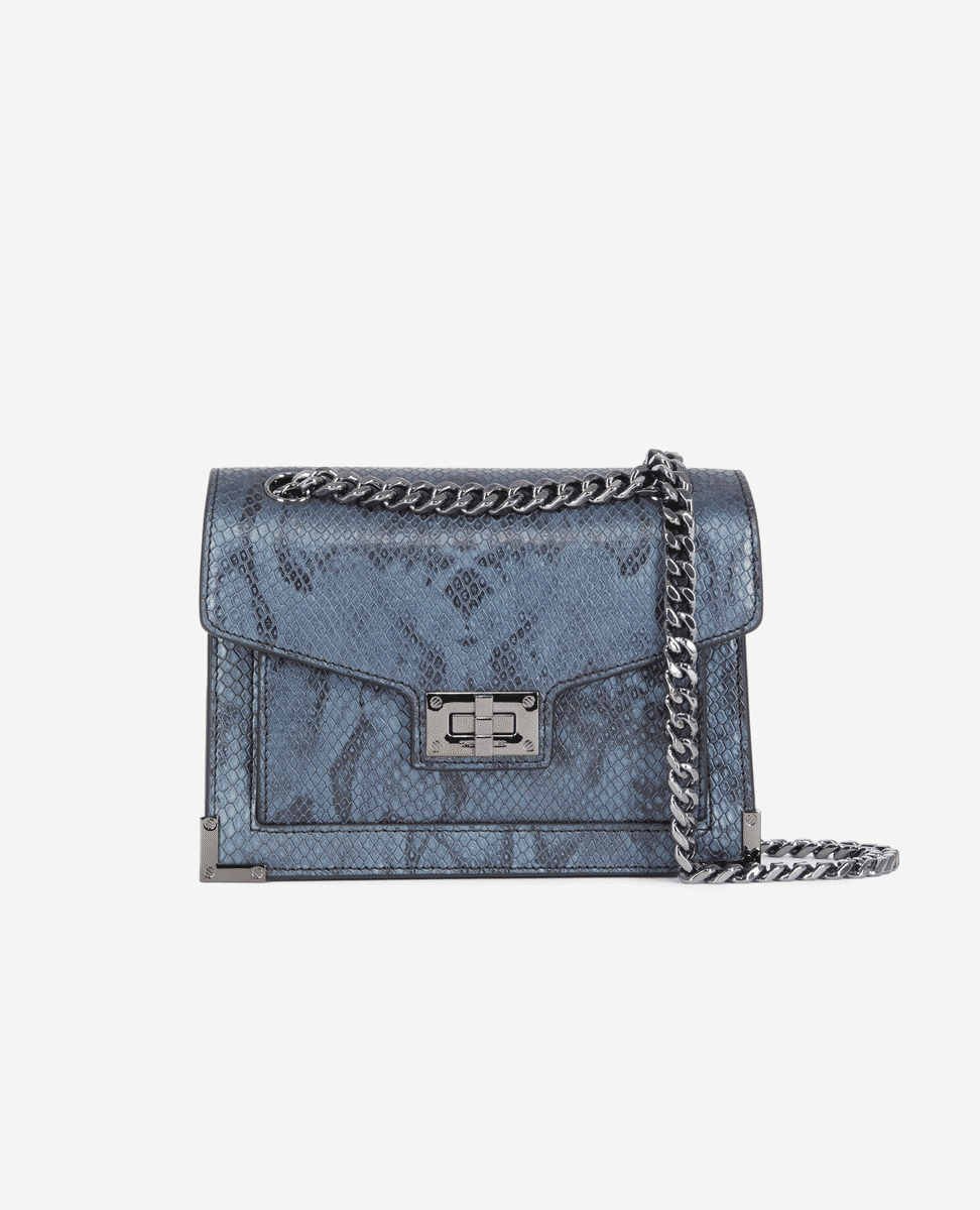 Sac Emily Chaîne En Cuir Gris Effet Python