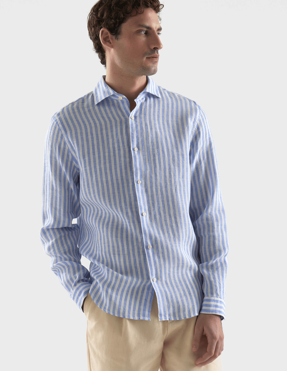 Chemise Aristote en lin rayé bleu