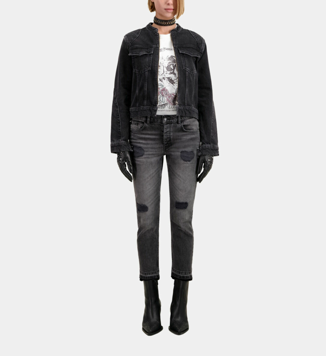 Blouson Moto Denim Noir Femme