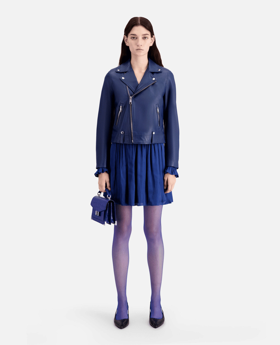 Blouson Perfecto En Cuir Bleu