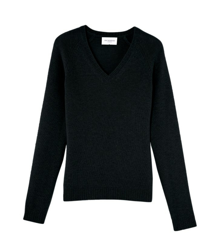 Pull V cintré emmanchures raglan 5 fils - Femme - NOIR