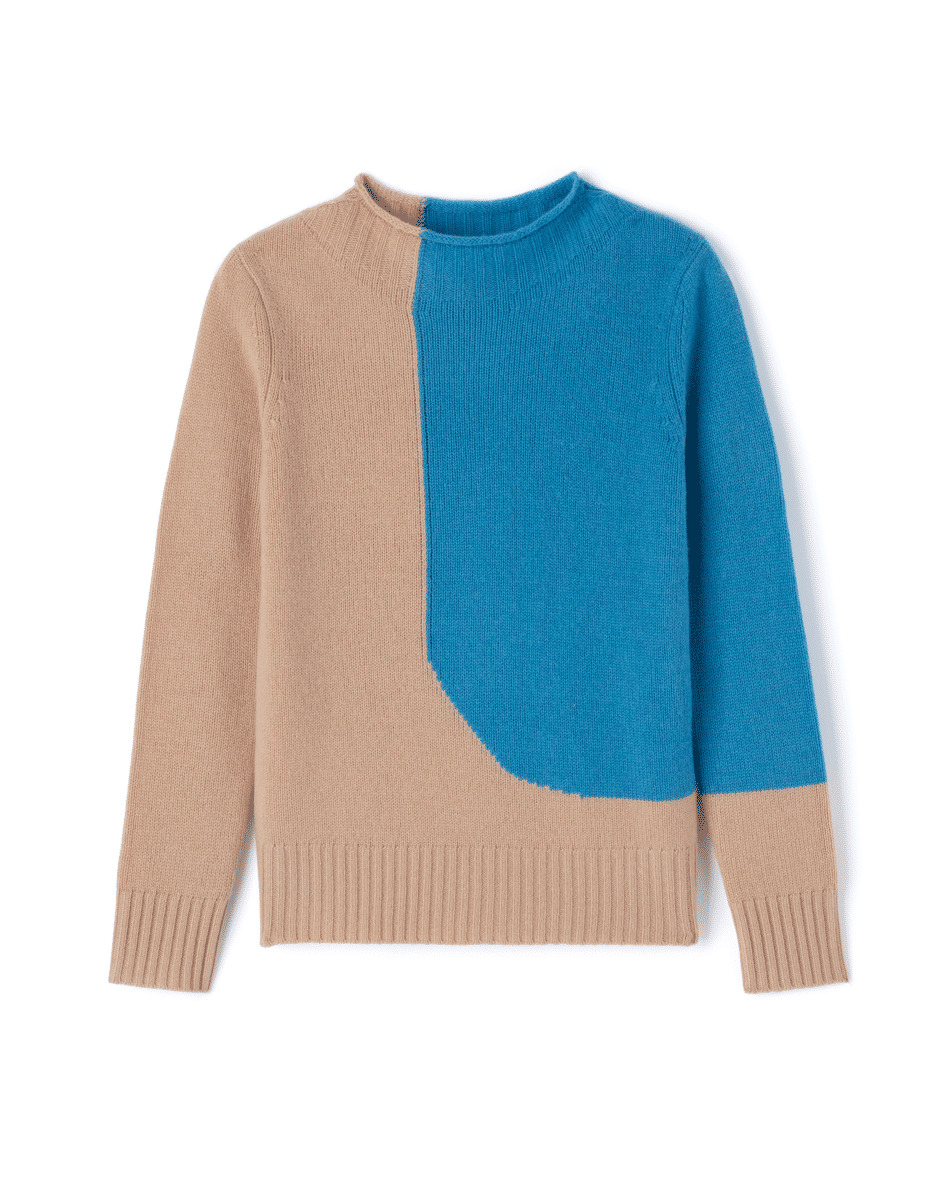 Col à même roulotté intarsia color block - Femme - PAMPAS/BLEU CALDERO