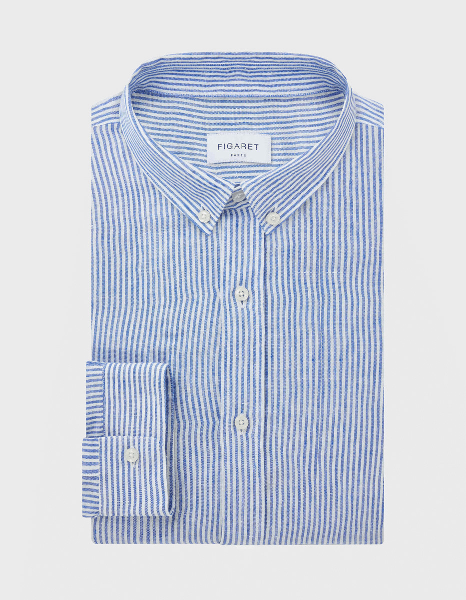 Chemise Gaspard en lin rayé bleu