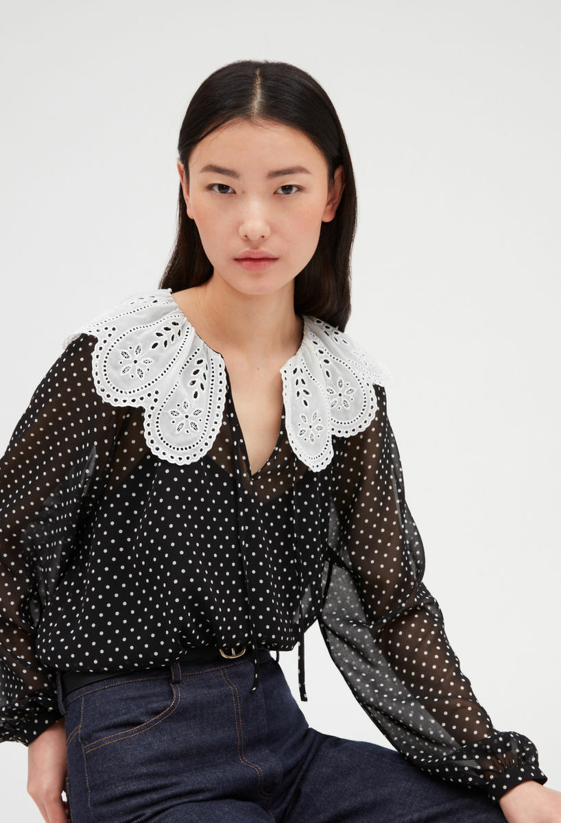 Blouse à pois col Claudine