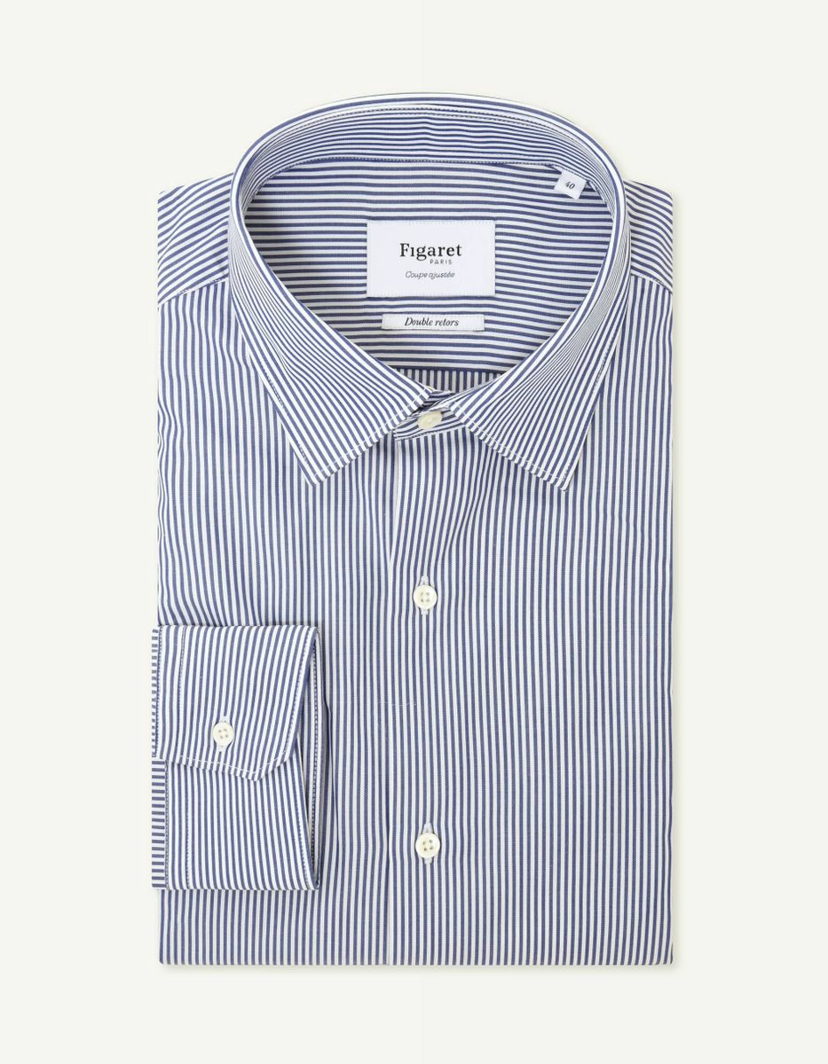 Chemise Ajustée en popeline rayée bleue