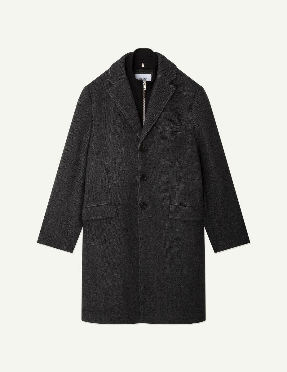 Manteau long Abel à carreaux en laine grise