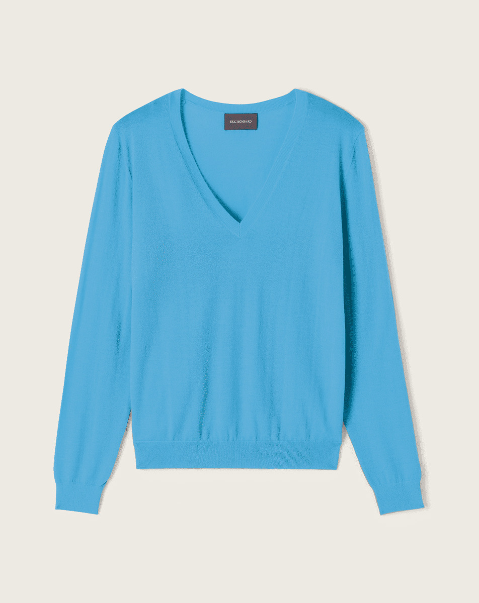 Pull col V ultrafin - Femme - BLEU CALDERO