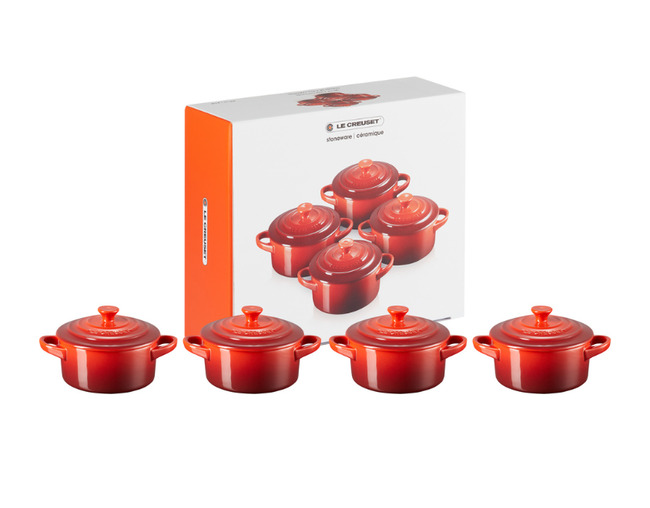 Coffret de 4 mini cocottes 250ml en céramique cerise