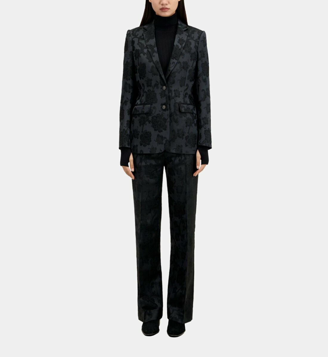 Veste Tailleur Noire Fleurie Femme