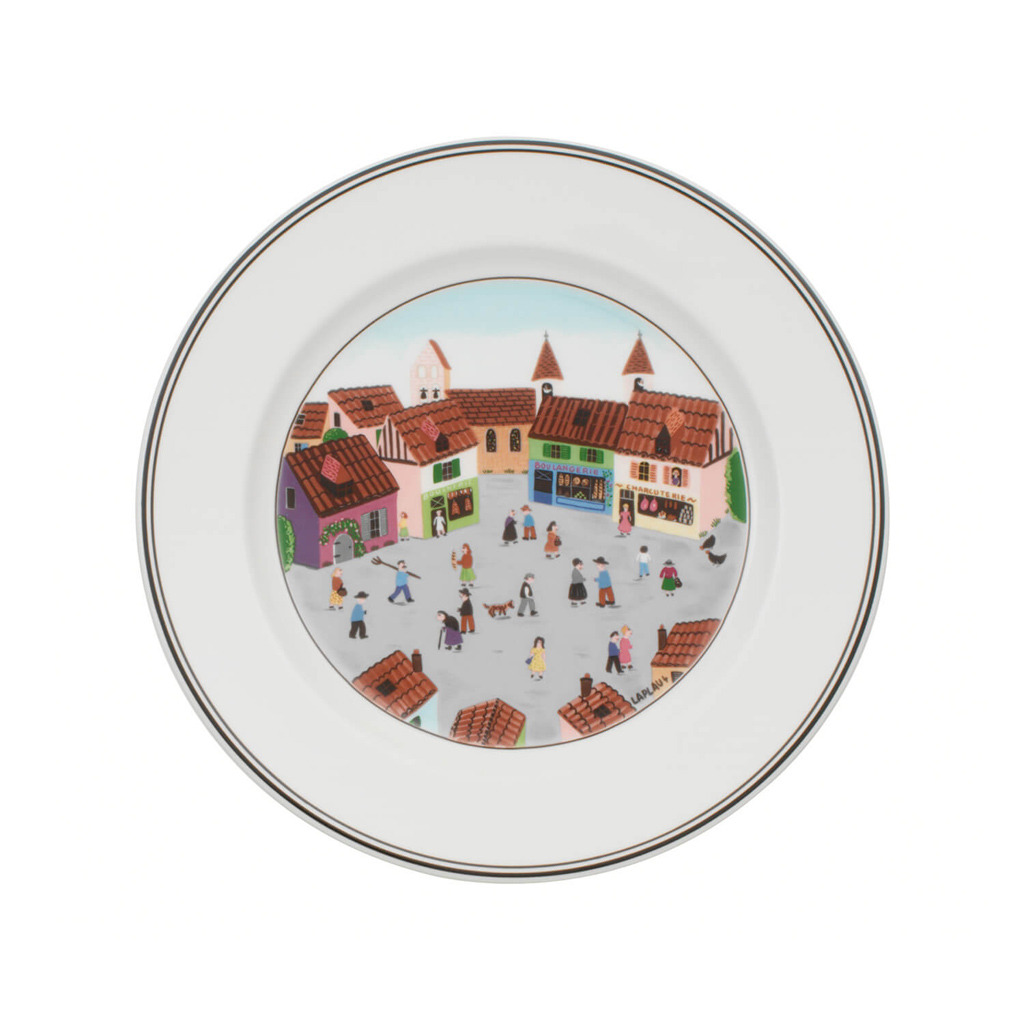 Design Naif assiette plate motif village