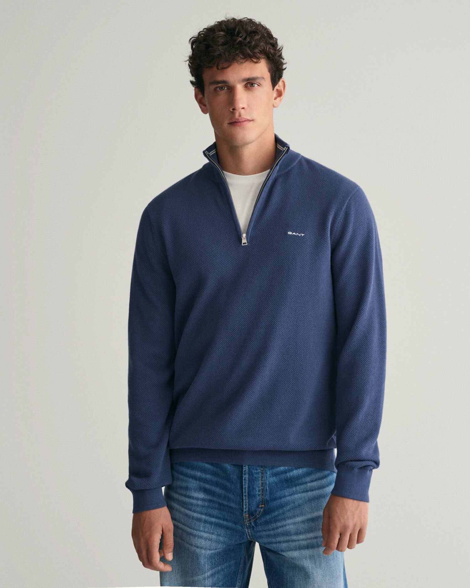 Cotton PiquÃ© Half-Zip Sweater