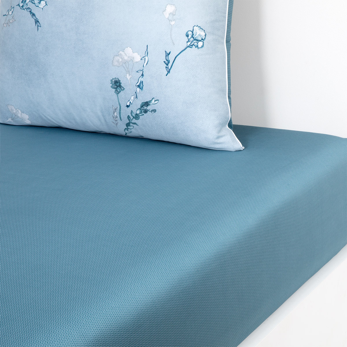 BOSS Home - Drap housse en satin de coton bleu, Shadow