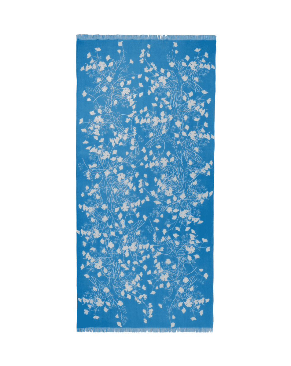 Étole imprimé fleurs monochrome 180 x 85 cm - Accessoire - BLEU CALDERO