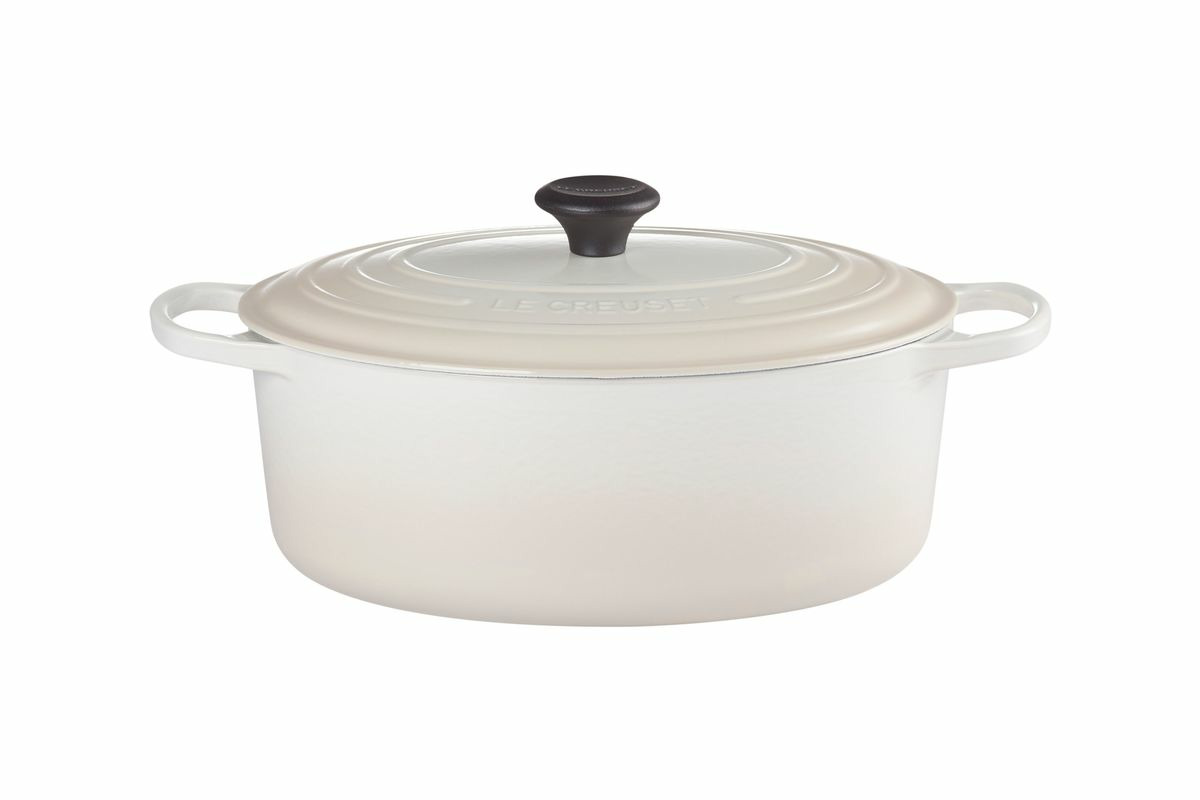 Cocotte ovale 31cm en fonte émaillée meringue