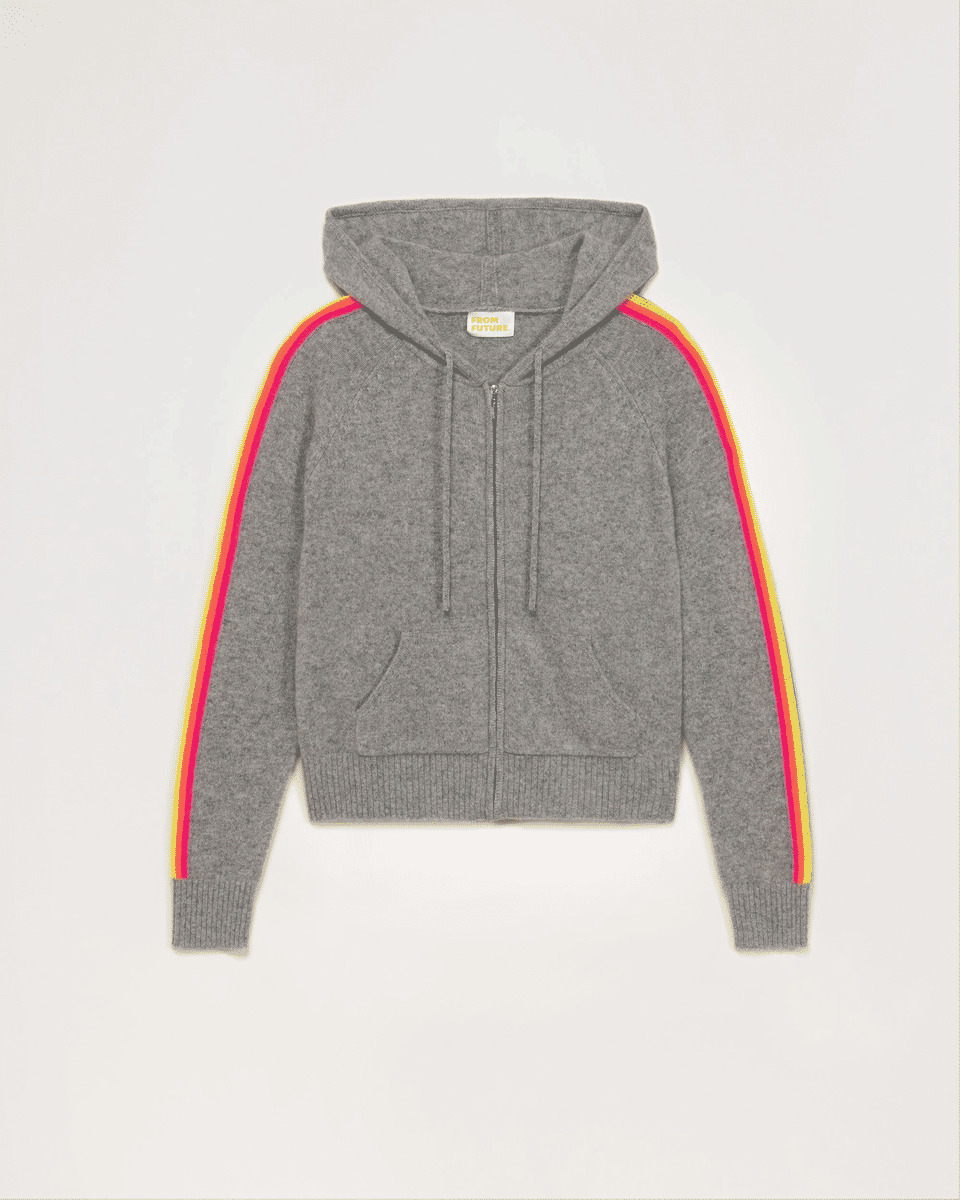 Pull Hoodie Bandes Manches Multicolore Léger