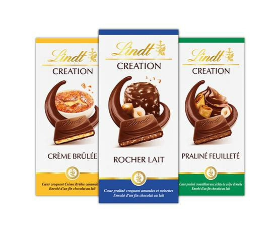 Trilogie Lindt Creation Crème Brûlée, Lait Praliné Rocher Et Praliné Feuilleté