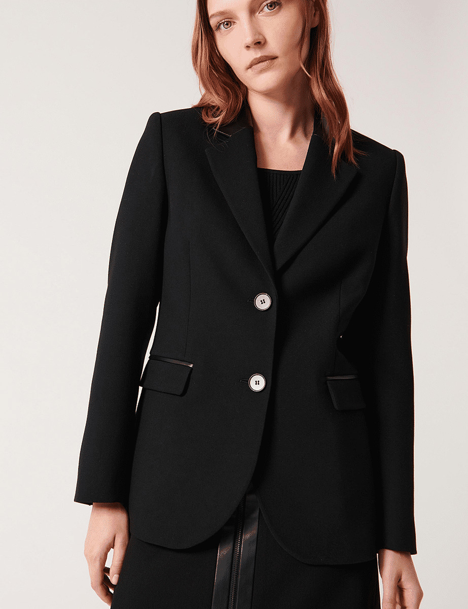 Veste Verse-Veste tailleur noire avec col façon cuir