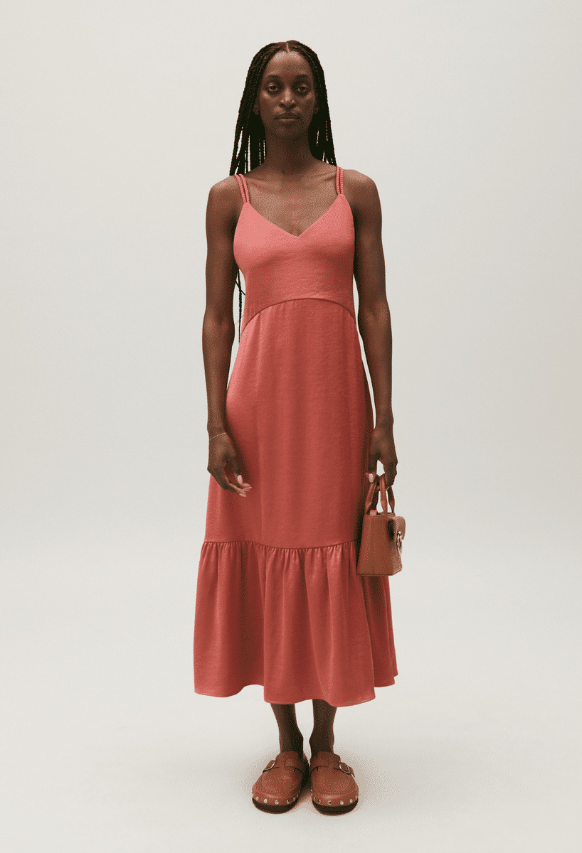 Robe midi satinée terracotta