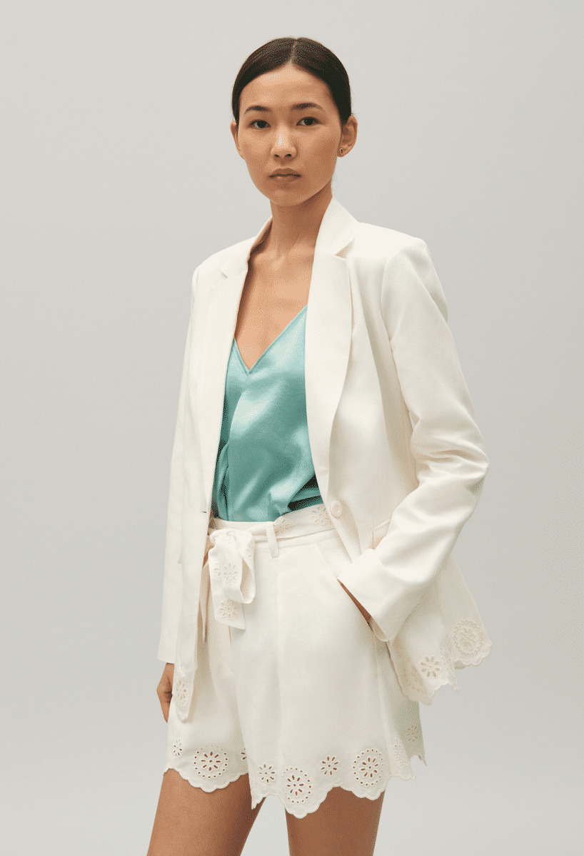 Veste tailleur lin mélangé écrue