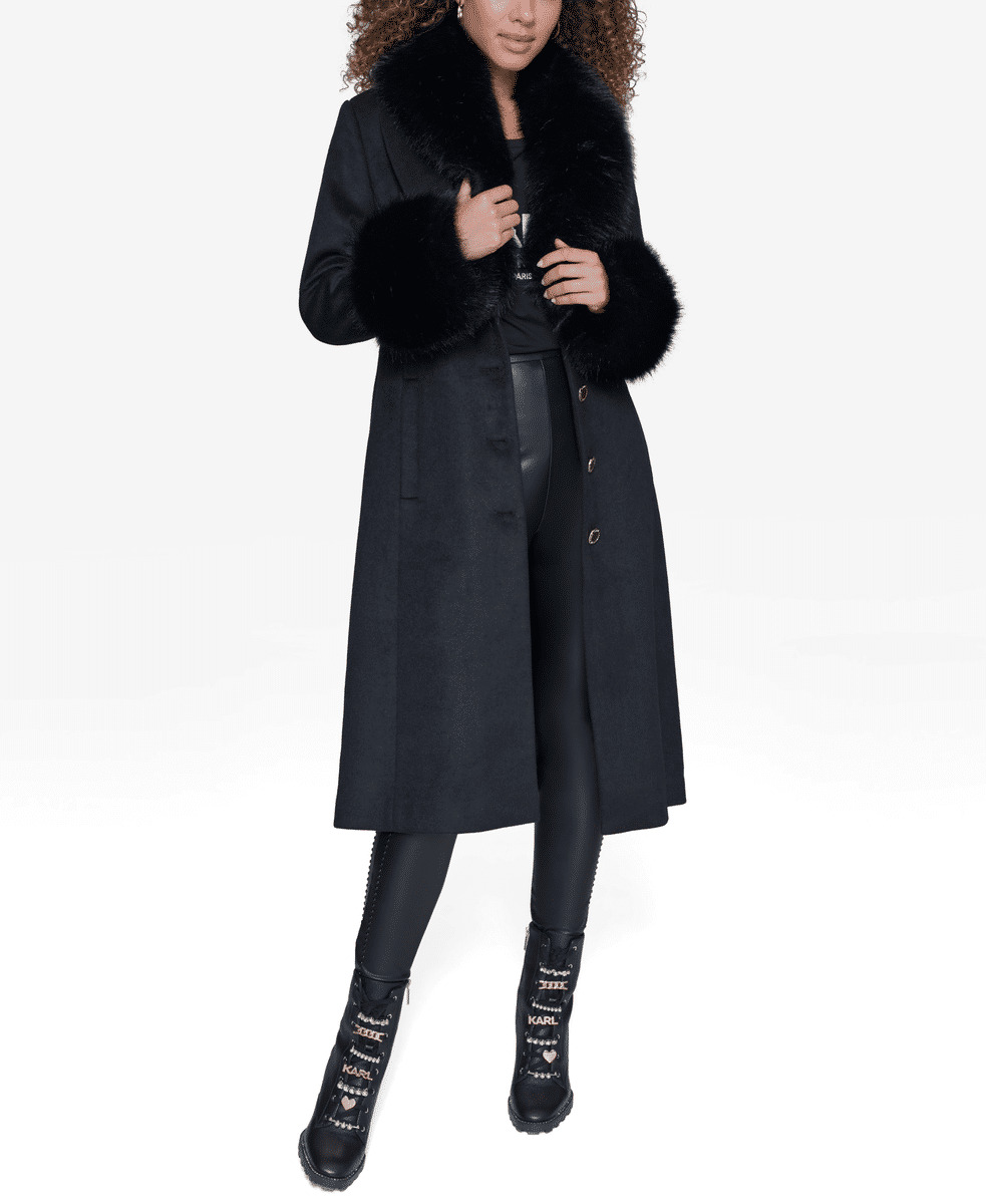 BELTED COAT WITH FUR DETAIL