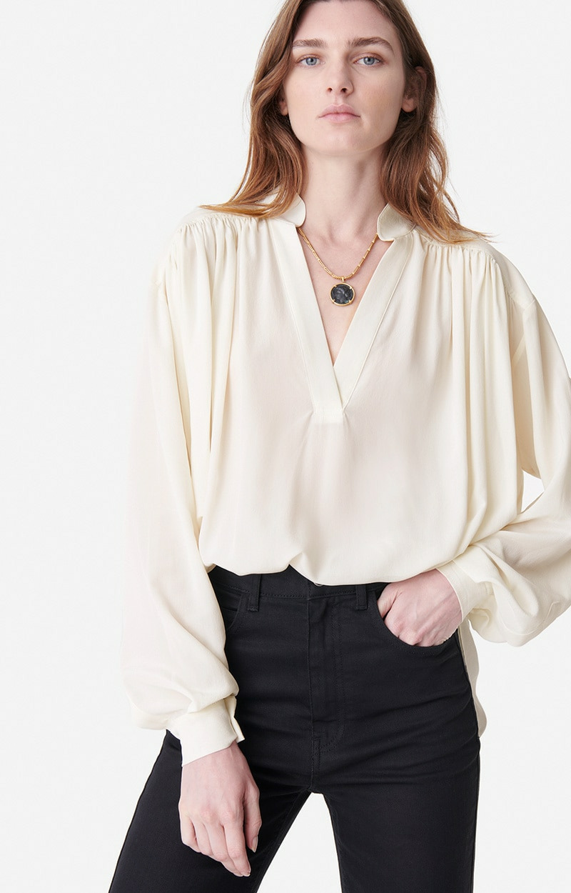 BLOUSE COL V 100% Soie