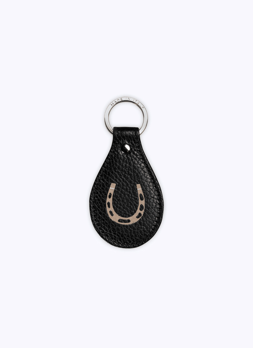 Porte-clés en cuir noir avec motif fer à cheval