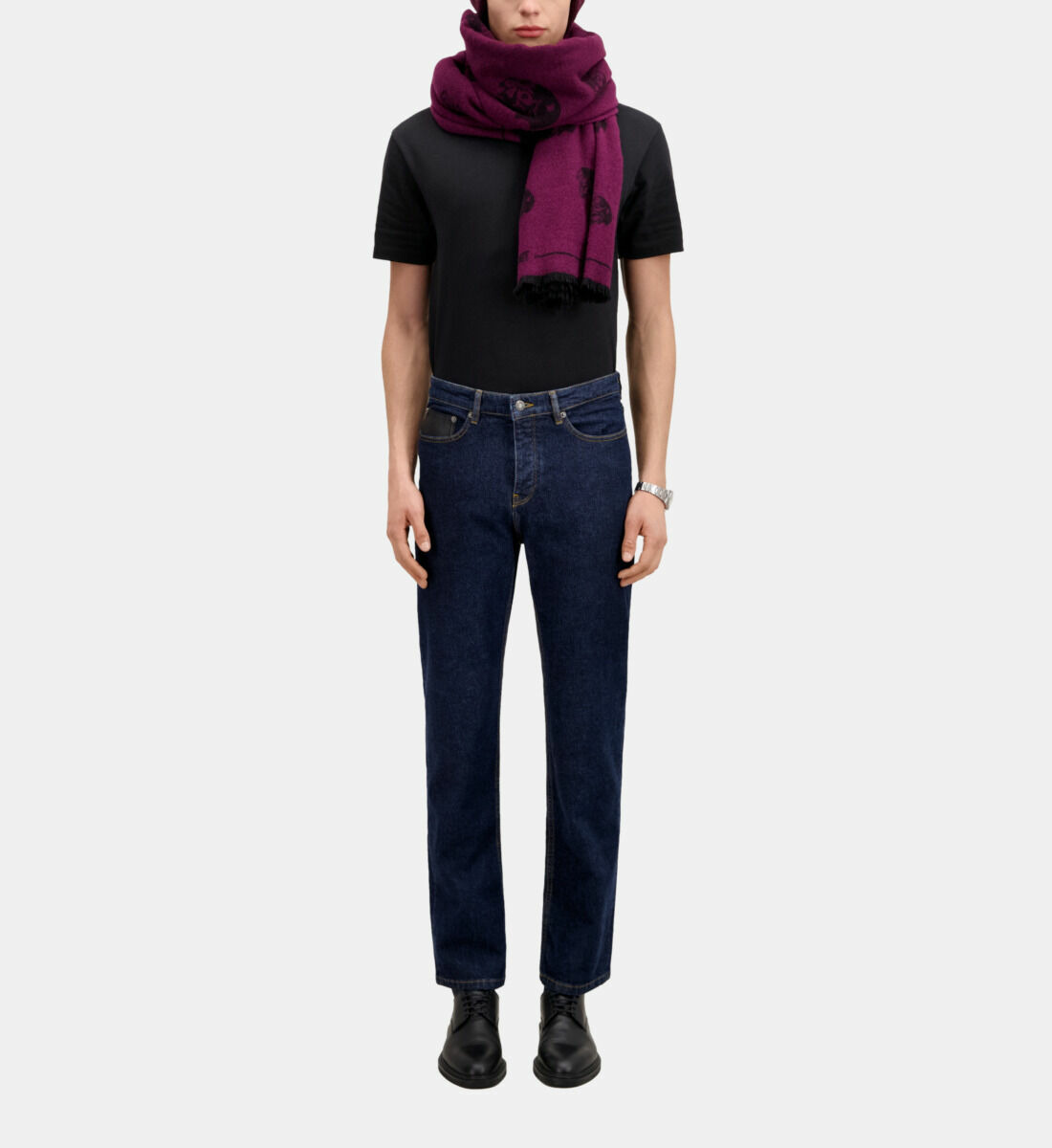 Jean Bleu Slim Avec Poche En Cuir Homme