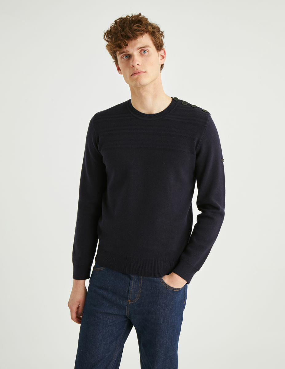 Pull Dave en coton et merinos marine