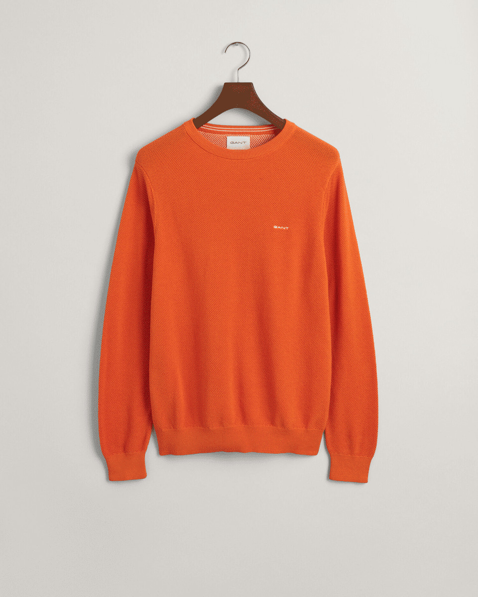 Cotton PiquÃ© Crew Neck Sweater