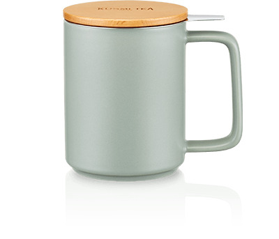 Tisanière Kusmi Tea 48Cl en porcelaine, couvercle hêtre - Vert sauge