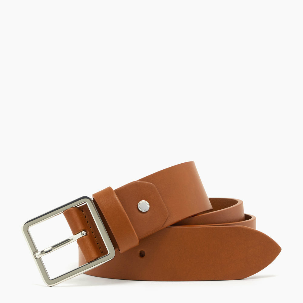 Ceinture homme avec boucle carrée en cuir lisse tannage végétal